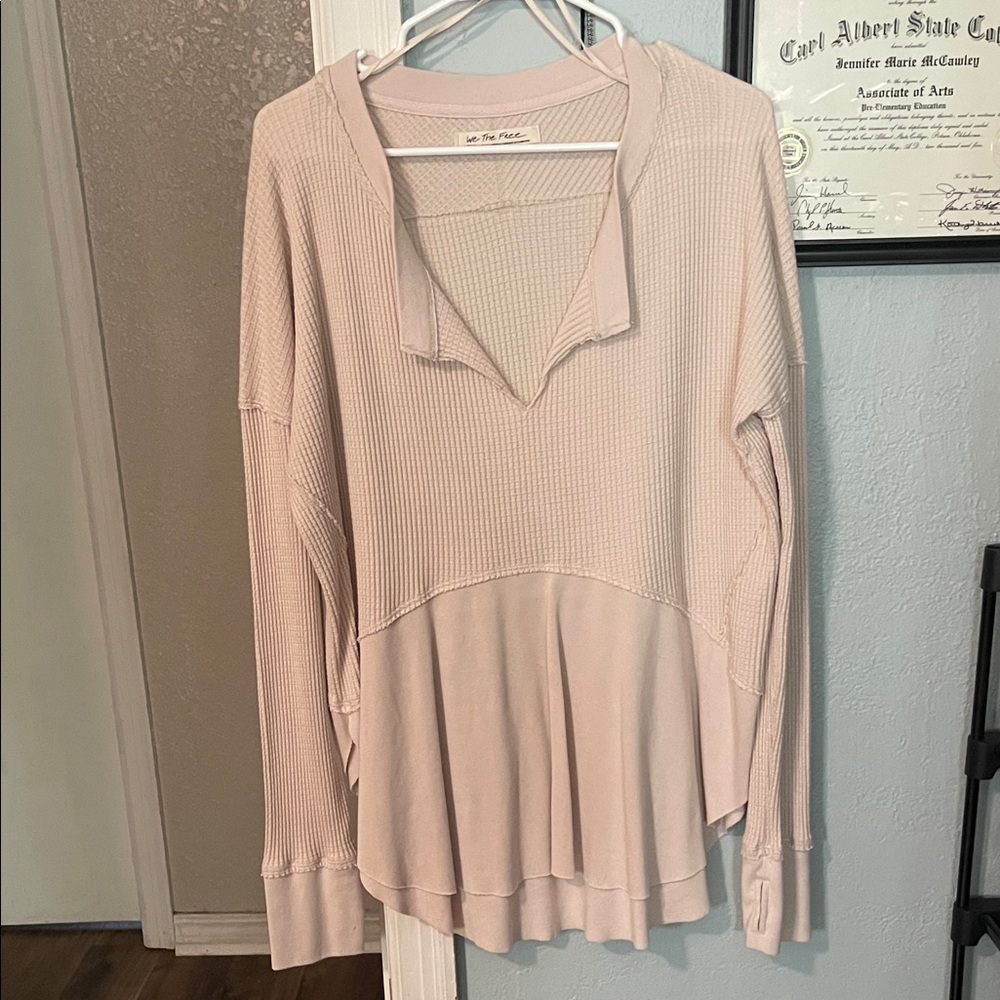 We The Free Blush Pink Waffle Knit Hoodie